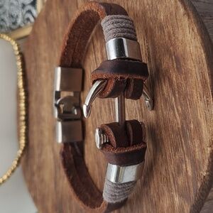 Anchor brown leather rustic bracelet‎ B0602